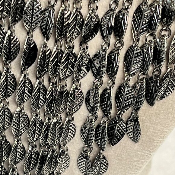 Statement Silver-Tone Layered Leaf Fringe Necklace 16 Inch Boho Chic Jewelry - Picture 2 of 3